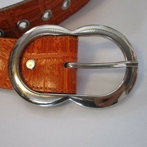 Orange Embossed Croc Leather Belt Size L/34 X 1.5" Italy